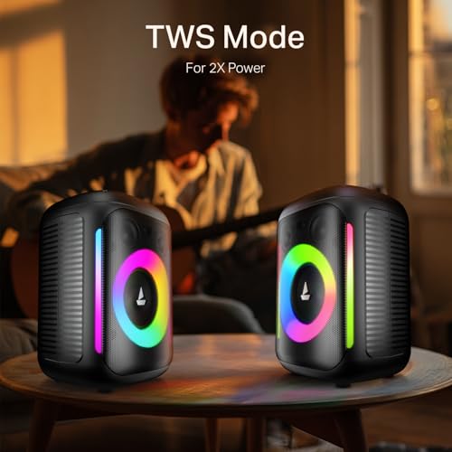 Boat 2025 Launch PartyPal 30, 25W Signature Sound, RGB LEDs, Wired Mic for Karaoke, Up to 6H Battery, TWS Mode, Multi Connect, Bluetooth Speaker, Wireless Speaker, Portable Speaker (Premium Black)|B0FHKQLLGK