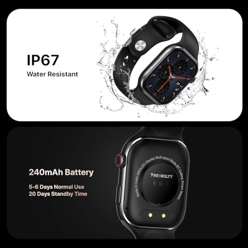 Fire-Boltt Brillia Smart Watch with 51.3mm (2.02 inch) AMOLED Display, Bluetooth Calling, SpO2, Heart Rate Monitoring, 120+ Sports Modes (Brillia, Black)