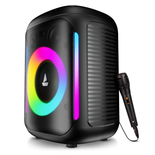 Boat 2025 Launch PartyPal Bang, 25W Signature Sound, RGB LEDs, Wired Mic for Karaoke, Up to 6H Battery, TWS Mode, Multi Connect, Bluetooth Speaker, Wireless Speaker, Portable Speaker (Premium Black) - Nalanda Enterprises