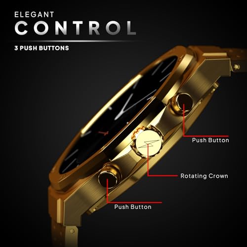Fire-Boltt Royale Luxury Stainless Steel Smart Watch 36.32mm (1.43 inch) AMOLED Display, Always On, 750 NITS Peak Brightness 466 * 466 px Resolution. Bluetooth Calling, IP67, 75Hz Refresh Rate (Gold)|B0CH8N4XH2