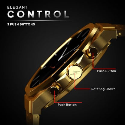 Fire-Boltt Royale Luxury Stainless Steel Smart Watch 36.32mm (1.43 inch) AMOLED Display, Always On, 750 NITS Peak Brightness 466 * 466 px Resolution. Bluetooth Calling, IP67, 75Hz Refresh Rate (Gold)|B0CH8N4XH2