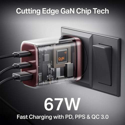 boAt 67W GaN Charger USB Type C, Ultra-Fast Triple Port Fast Charging, Laptop Compatible, Compact & Lightweight, Supports All iPhones, Android Phones, Laptops, Macbooks (Monarch Red)|B0F4XWCQY4