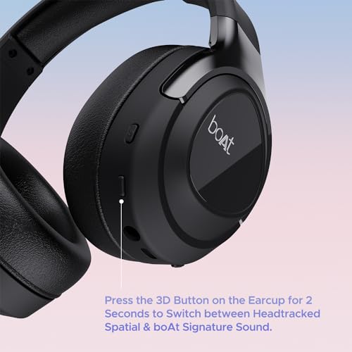 boAt Nirvana Eutopia Bluetooth Over Ear Headphones with Head Tracking Function, Spatial Audio,20 HRS Playtime, Enx™ Tech, ASAP™ Charge, Hearables App(Android & iOS Compatible)(Primia Black)|B0CVRXTRBY