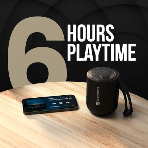 Portronics Soundpot 20W Wireless Bluetooth Portable Speaker with 360° immersive Sound, Upto 6 Hours Playtime, in Built Mic, TWS Mode, Easy Control, Strong Lanyard, Type C Fast Charging(Black) - Nalanda Enterprises