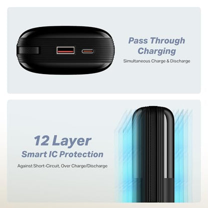 boAt Energyshroom PB400 Turbo X 20000 mAh 35W Super Fast Charging, Compact Power Bank, Smart 12 Layer Protection (3X Output Ports, Supports Android, iPhone, Tablets, Earbuds, etc.) (Sable Black)|B0FHWG1RZQ
