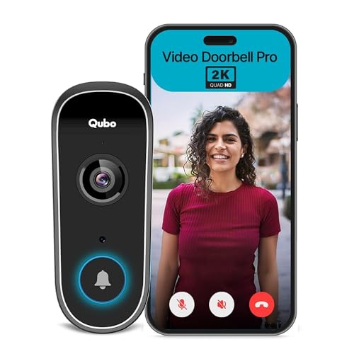 Qubo Smart Wi-Fi Video Doorbell Pro 2K from Hero Group | Instant Phone Visitor Video Call | Intruder Alarm | 3MP 1296P Resolution | 2-Way Talk | NightPulse Vision - Nalanda Enterprises