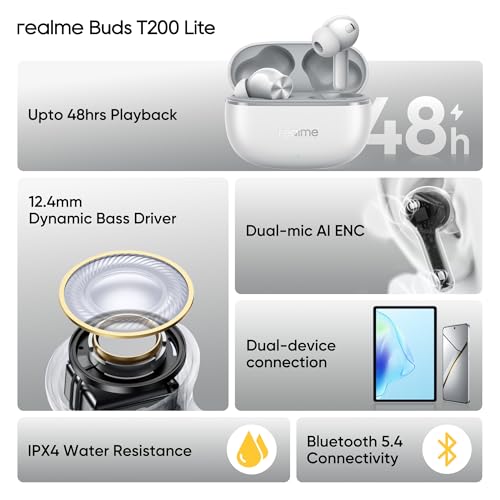 realme Earbuds T110 with Ai Enc for Calls, Upto 38 Hours of Playback and Fast Charging Bluetooth in Ear Headset (Punk Black, True Wireless)|B0D212YMD7