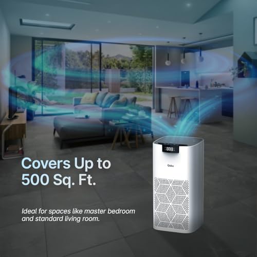 Qubo Smart Air Purifier Q500 for Home by Hero Group | 500 Sqft | 99.99% Allergen Removal |4-Layer True HEPA H13 Filter | 9000 Hrs Filter Life | App & Voice Control | Quiet Night Mode | BLDC Motor|B0CMH9TSVC