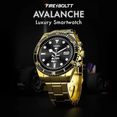 Fire-Boltt Avalanche Luxury Watch, Bluetooth Calling Smart Watch with 1.28” HD Display, 2 Button Pushers, Voice Assistance, Multiple Sports Modes, Health Suite, IP67 Resistance (Gold Black) - Nalanda Enterprises