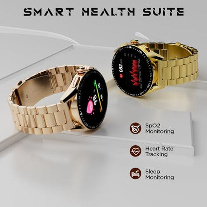 Fire-Boltt Invincible Plus 1.43" AMOLED Display Smartwatch with Bluetooth Calling, TWS Connection, 300+ Sports Modes, 110 in-Built Watch Faces, 4GB Storage & AI Voice Assistant (Gold SS)|B0C8D3T1D7