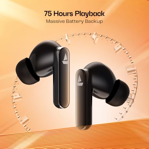 boAt Airdopes 301 TWS in Ear Earbuds, 75hrs Playtime, Quad Mics with ENx, ASAP Charge, IWP Tech, Beast Mode (50ms Low Latency), 10mm Drivers, Bluetooth v5.3 & IPX5 Resistance(Midnight Shadow) - Nalanda Enterprises