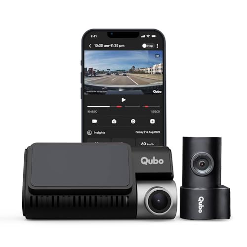 Qubo Car Dash Cam Pro 3K by Hero Group, HDR Dual Channel, Made in India, Sony STARVIS IMX335 Sensor, 3K 5MP Front QHD 2MP Rear FHD, 140° View, 3.2" LCD Display, GPS Log, Supports Up to 1 TB SD Card - Nalanda Enterprises