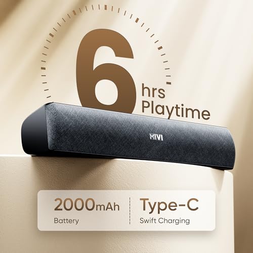 Mivi Fort Q18 Soundbar with 18W Bluetooth Speakers Soundbar, 2.0 Channel with 2 in-Built Full-Range Speakers, Multiple Input Modes, 6H Playtime, 2000mAh, Made in India Sound bar for TV|B0CW38T5QK