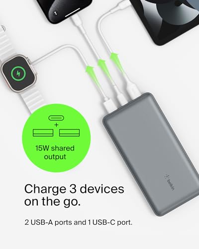 Belkin 20000 mAh Power Bank | Super Fast Charging | USB-C PD Port | 15W Charging for iPhone Series (16, 16 Pro Max), Samsung Galaxy, Google Pixel & More | 2 Years Warranty | Grey|B0CV9M9VP3