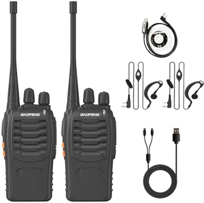 2 Pack BAOFENG BF-888S Walkie Talkie USB-C Charging 16 Channels Ham Radio Upgraded H-888S Two Way Radio for Adult with Earpiece and Programming Cable (Black)|B0DD6RSSP3