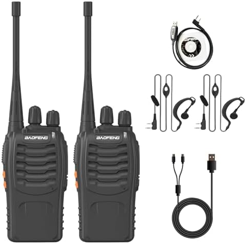 2 Pack BAOFENG BF-888S Walkie Talkie USB-C Charging 16 Channels Ham Radio Upgraded H-888S Two Way Radio for Adult with Earpiece and Programming Cable (Black) - Nalanda Enterprises
