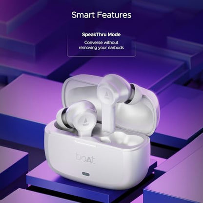boAt Nirvana Lucid w/ 32 dB ANC, Multi-Point Connectivity, in-Ear Detection, 60HRS Playback, Hearables App, 4 Mics ENx, IPX5 Truly Wireless in Ear Earbuds, TWS Ear Buds(Zinc White)|B0DKJLNN79