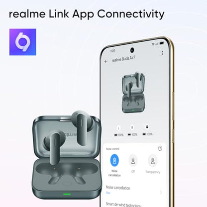 realme Earbuds Air 7 True Wireless,12.4mm Dynamic Bass Drivers,52Hrs Playtime,52dB Hybrid ANC,6 Mic ENC,45ms Low Latency,360° Spatial Audio,Hi-Res LHDC,IP55 Dust & Water Resistant,BT v5.4(SlateGrey)|B0F5GV3Y87