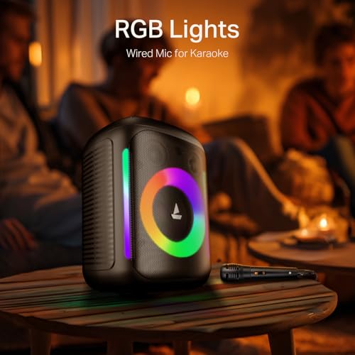 Boat 2025 Launch PartyPal 30, 25W Signature Sound, RGB LEDs, Wired Mic for Karaoke, Up to 6H Battery, TWS Mode, Multi Connect, Bluetooth Speaker, Wireless Speaker, Portable Speaker (Premium Black)|B0FHKQLLGK