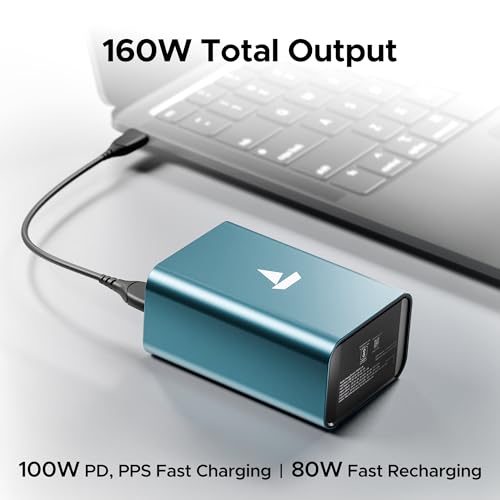boAt EnergyShroom PB600 PowerPulse 27000mAh Power Bank| 160W Total Output, 2xUSB-C (2-Way Port), 2xUSB-A Port, 100W Type-C to C Cable, Compatible w/Laptop, Smartphone, Tablets Earphone,Watch(Gunmetal)|B0DK3DVJDR