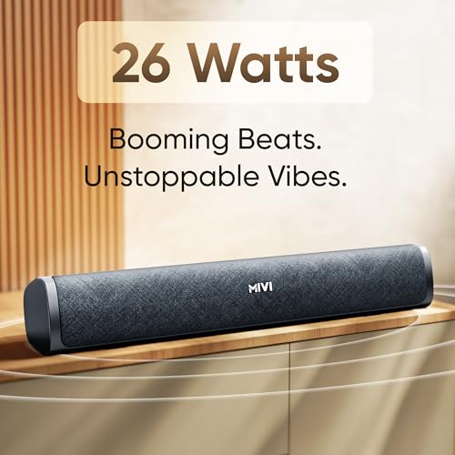 Mivi Fort Q26 Soundbar [Newly Launched] with 26W Powerful Audio, 2.0 Channel with Dual Full-Range Speakers, Multiple Input Modes, 6H Playtime, 2500mAh Battery, Made in India Soundbar for TV|B0F74T2V2C