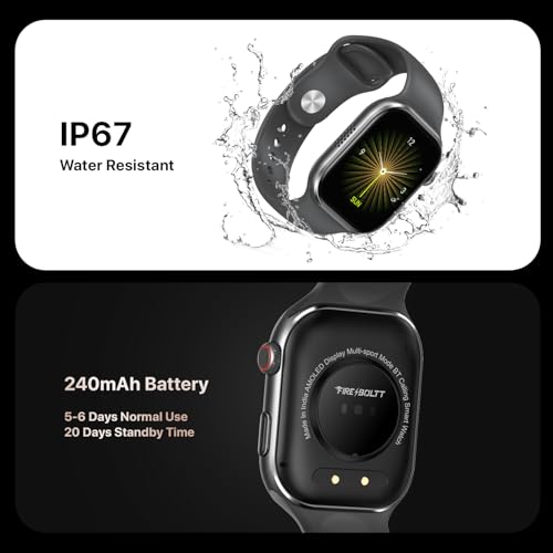 Fire-Boltt Brillia Smart Watch with 51.3mm (2.02 inch) AMOLED Display, Bluetooth Calling, SpO2, Heart Rate Monitoring, 120+ Sports Modes (Brillia, Black)
