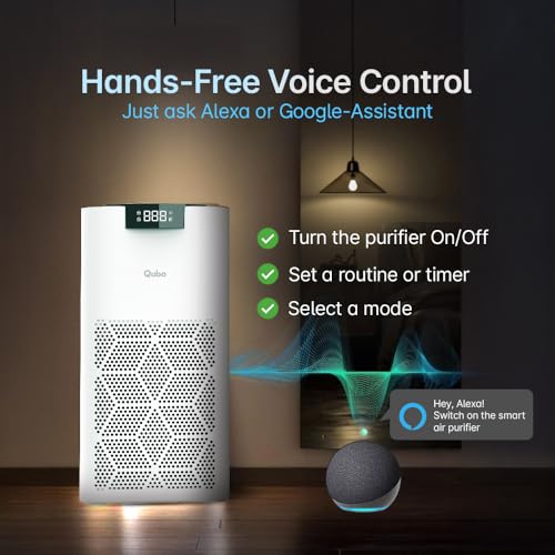 Qubo Smart Air Purifier Q500 for Home by Hero Group | 500 Sqft | 99.99% Allergen Removal |4-Layer True HEPA H13 Filter | 9000 Hrs Filter Life | App & Voice Control | Quiet Night Mode | BLDC Motor|B0CMH9TSVC