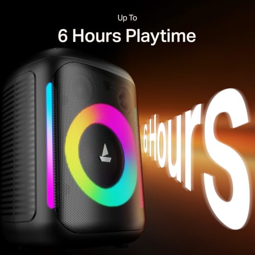 Boat 2025 Launch PartyPal 30, 25W Signature Sound, RGB LEDs, Wired Mic for Karaoke, Up to 6H Battery, TWS Mode, Multi Connect, Bluetooth Speaker, Wireless Speaker, Portable Speaker (Premium Black)|B0FHKQLLGK