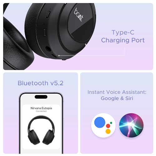 boAt Nirvana Eutopia Bluetooth Over Ear Headphones with Head Tracking Function, Spatial Audio,20 HRS Playtime, Enx™ Tech, ASAP™ Charge, Hearables App(Android & iOS Compatible)(Primia Black)|B0CVRXTRBY