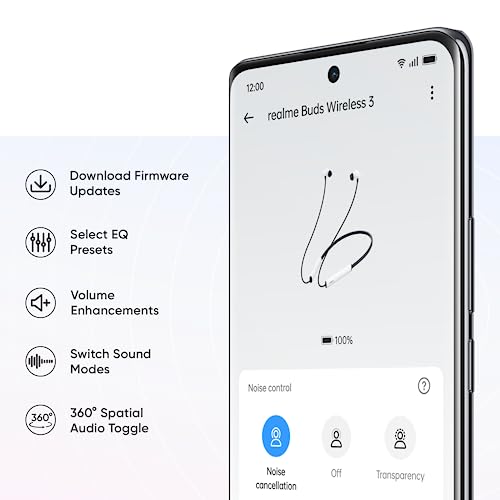 realme Buds Wireless 3 in Ear Bluetooth Headphones,30dB ANC, Spatial Audio,13.6mm Dynamic Bass Driver,Upto 40 Hours Playback, Fast Charging, 45ms Low Latency for Gaming,Dual Device Connection (Black)|B0C8VJ1GQQ