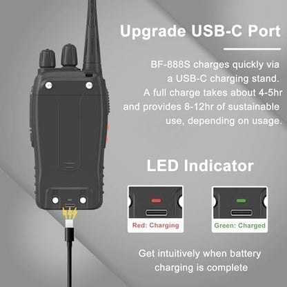 2 Pack BAOFENG BF-888S Walkie Talkie USB-C Charging 16 Channels Ham Radio Upgraded H-888S Two Way Radio for Adult with Earpiece and Programming Cable (Black)|B0DD6RSSP3
