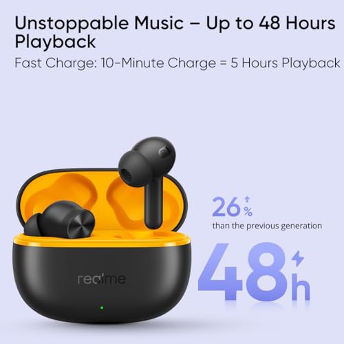 realme Earbuds T110 with Ai Enc for Calls, Upto 38 Hours of Playback and Fast Charging Bluetooth in Ear Headset (Punk Black, True Wireless)|B0D212YMD7
