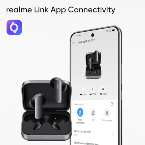 realme Earbuds Air 7 True Wireless,12.4mm Dynamic Bass Drivers,52Hrs Playtime,52dB Hybrid ANC,6 Mic ENC,45ms Low Latency,360° Spatial Audio,Hi-Res LHDC,IP55 Dust & Water Resistant,BT v5.4(SlateGrey)|B0F5GV3Y87