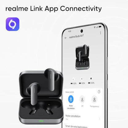 realme Earbuds Air 7 True Wireless,12.4mm Dynamic Bass Drivers,52Hrs Playtime,52dB Hybrid ANC,6 Mic ENC,45ms Low Latency,360° Spatial Audio,Hi-Res LHDC,IP55 Dust & Water Resistant,BT v5.4(SlateGrey)|B0F5GV3Y87