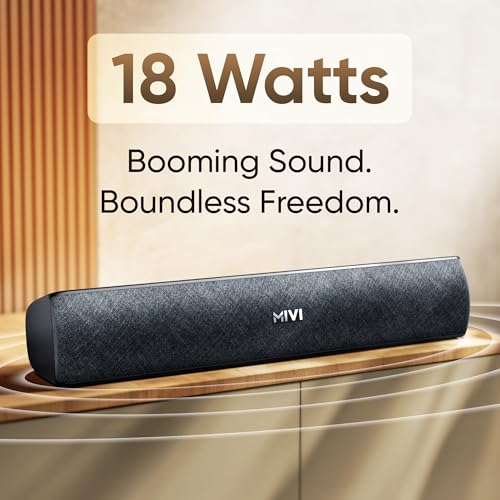 Mivi Fort Q18 Soundbar with 18W Bluetooth Speakers Soundbar, 2.0 Channel with 2 in-Built Full-Range Speakers, Multiple Input Modes, 6H Playtime, 2000mAh, Made in India Sound bar for TV|B0CW38T5QK