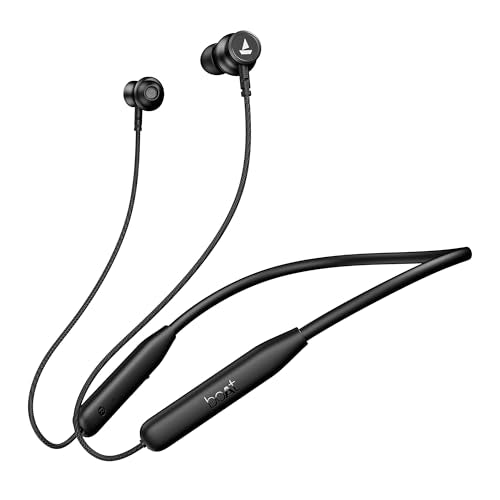 Boat Rockerz 113, 40H Battery, Dual Pair, Fast Charge, ENx Tech, Stream Ad Free Music via App Support, Magnetic Buds, Bluetooth Neckband, Wireless with Mic in Ear Earphones (Active Black) - Nalanda Enterprises