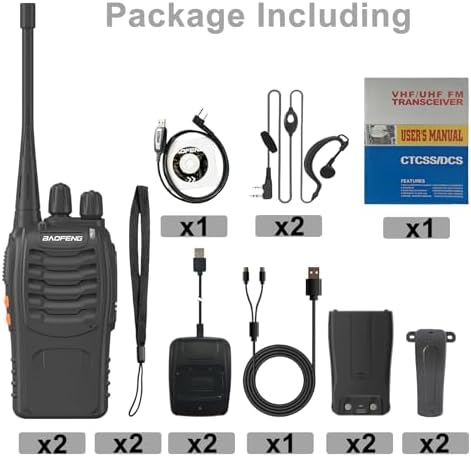 2 Pack BAOFENG BF-888S Walkie Talkie USB-C Charging 16 Channels Ham Radio Upgraded H-888S Two Way Radio for Adult with Earpiece and Programming Cable (Black)|B0DD6RSSP3