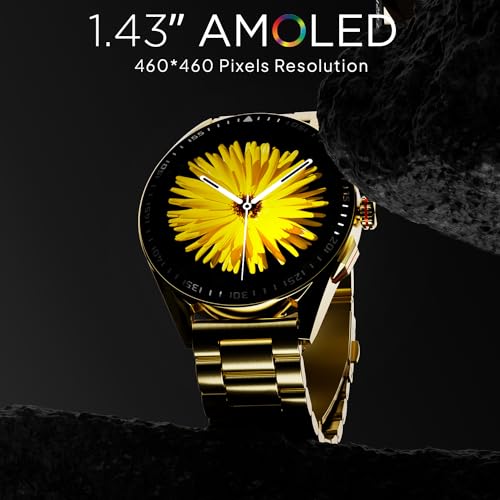 Fire-Boltt Invincible Plus 1.43" AMOLED Display Smartwatch with Bluetooth Calling, TWS Connection, 300+ Sports Modes, 110 in-Built Watch Faces, 4GB Storage & AI Voice Assistant (Gold SS)|B0C8D3T1D7
