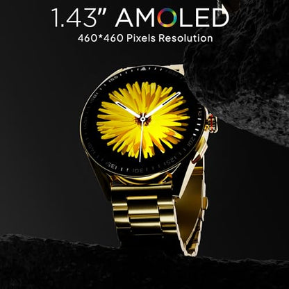 Fire-Boltt Invincible Plus 1.43" AMOLED Display Smartwatch with Bluetooth Calling, TWS Connection, 300+ Sports Modes, 110 in-Built Watch Faces, 4GB Storage & AI Voice Assistant (Gold SS)|B0C8D3T1D7