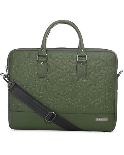 Vaku Luxos® Ramona 15 Inch Laptop Bag Leather Collection Messenger Organizer Shoulder Sling Office Bag for Men & Women With Adjustable Strap for Laptop and MacBook up to 15" (Green) - Nalanda Enterprises