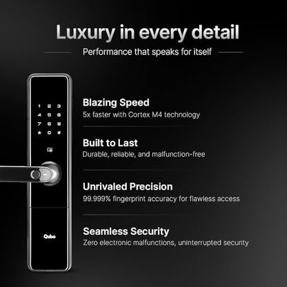 QUBO Smart Door Lock Ultra from Hero Group | 7-Way Unlocking | 5 Bolts | Fingerprint | Remote Unlocking via OTP | PIN | Access Card | Mobile App | Mechanical Key | 3 Years Brand Warranty | (Black)|B0DWMVXVHF