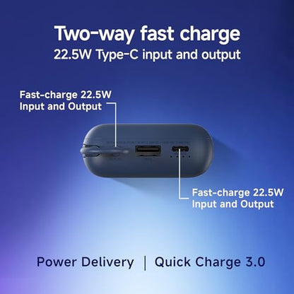 Xiaomi Pocket Power Bank 10000mAh 22.5W with Built-in Cable | Super Fast Charging PD |Smart 12 Layer Protection|Triple Output Ports|Supports Android,Apple, Tablets, Earbuds,Watch(MI Powerbank),Blue|B0D73V6CGC