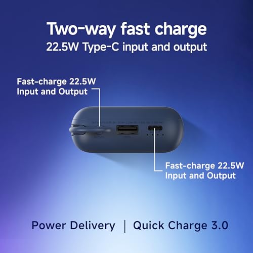Xiaomi Pocket Power Bank 10000mAh 22.5W with Built-in Cable | Super Fast Charging PD |Smart 12 Layer Protection|Triple Output Ports|Supports Android,Apple, Tablets, Earbuds,Watch(MI Powerbank),Blue|B0D73V6CGC