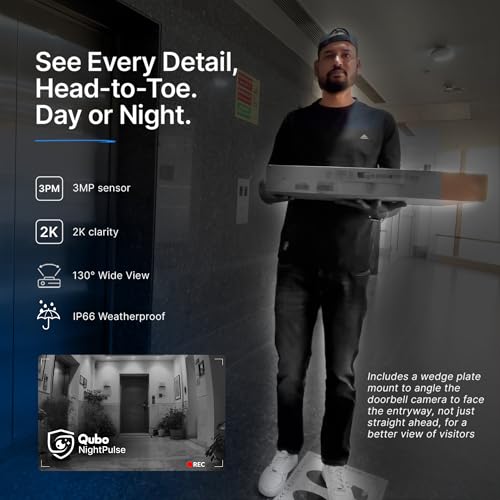 Qubo Instaview New Age Video Doorphone from Hero Group | 3MP Video Doorbell Pro 2K + Wireless Home Tab 1296p Resolution | Instant Phone & Tab Visitor Video Call | 2-Way Talk | Chime|B0D1C285WF