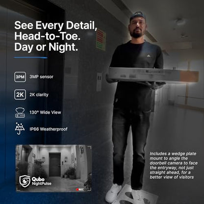 Qubo Instaview New Age Video Doorphone from Hero Group | 3MP Video Doorbell Pro 2K + Wireless Home Tab 1296p Resolution | Instant Phone & Tab Visitor Video Call | 2-Way Talk | Chime|B0D1C285WF