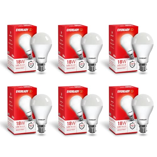 Eveready 18W LED Bulb | 1800 Lumen | 4KV Surge Protection | Long Life & Low Maintenance | BIS Certified | 1 Year Warranty | 100 Lumens Per Watt | Cool Day Light (6500K) | B22 | Pack of 2|B0759SHFNT