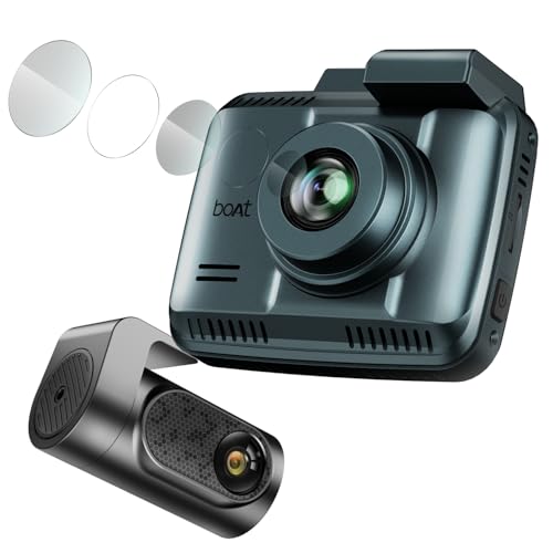 boAt 2026 Launch Hive Dashcam F1, 4K Ultra HD Front & Full HD Rear Recording, Sony STARVIS, ADAS Voice Commands, Dual Channel Recording, GPS Route Log, Wi-Fi, 150° Wide FOV, Smart Parking (Steel Blue) - Nalanda Enterprises