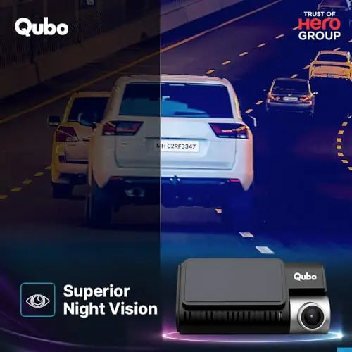 Qubo Car Dash Cam Pro 3K by Hero Group, HDR Dual Channel, Made in India, Sony STARVIS IMX335 Sensor, 3K 5MP Front QHD 2MP Rear FHD, 140° View, 3.2" LCD Display, GPS Log, Supports Up to 1 TB SD Card - Nalanda Enterprises