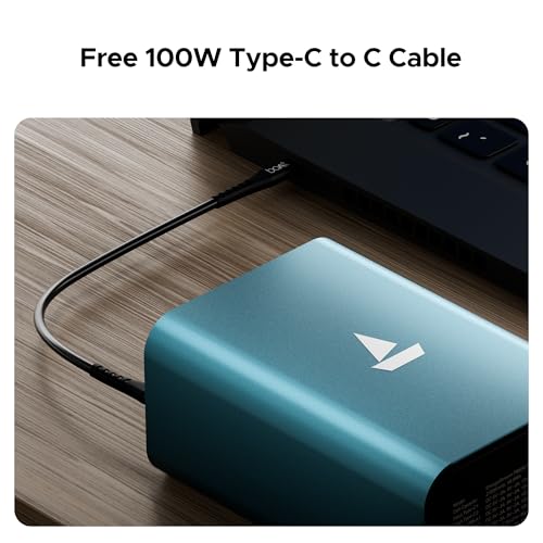boAt EnergyShroom PB600 PowerPulse 27000mAh Power Bank| 160W Total Output, 2xUSB-C (2-Way Port), 2xUSB-A Port, 100W Type-C to C Cable, Compatible w/Laptop, Smartphone, Tablets Earphone,Watch(Gunmetal)|B0DK3DVJDR