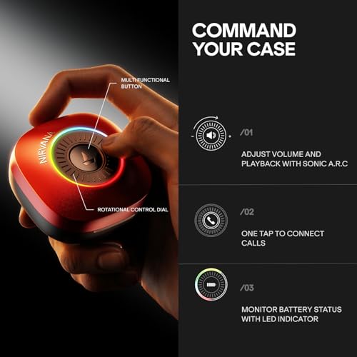 Boat 2026 Launch Nirvana Crown, Sonic ARC, LEDs, Haptic Feedback,50dB Hybrid ANC,Spatial Audio, 6 Mic ENx, App Support, v6.0 Bluetooth Earbuds, TWS Ear Buds Wireless Earphones with mic (Blazing Red)|B0G2S1MZRX